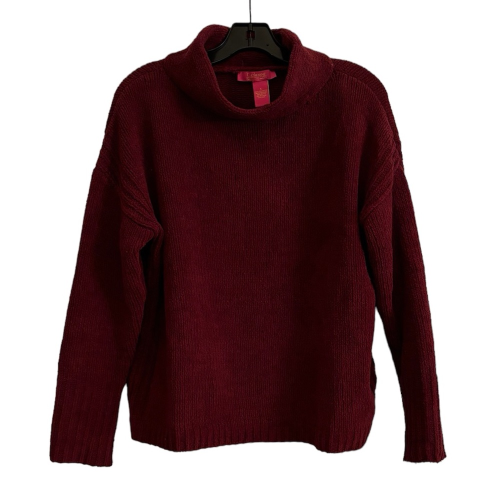 CATHERINE CATHERINE MALANDRINO Maroon High Neck Fuzzy Cozy Sweater